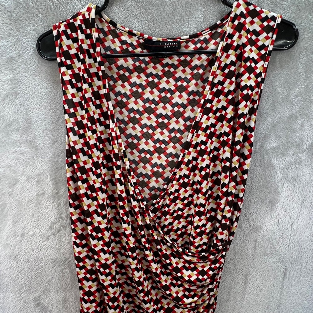 Elizabeth Dalton M Silk Blend Geometric Ruched Faux Wrap Y2K Bodycon‎ Retro Chic